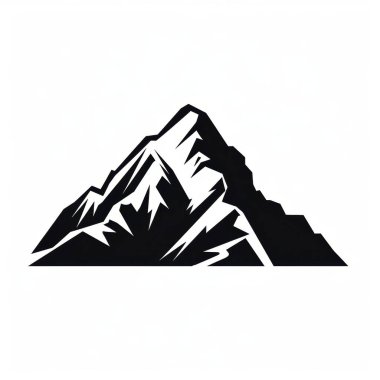 Stylized black and white mountain peak illustration exuding a sense of adventure and natural beauty. clipart