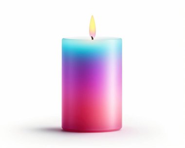 A vibrant gradient candle in shades of blue and pink, softly glowing with a warm flame. clipart