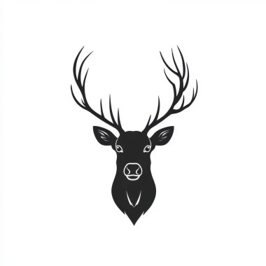 Stylized illustration of a deer head with antlers, featuring bold lines and a minimalist design. clipart