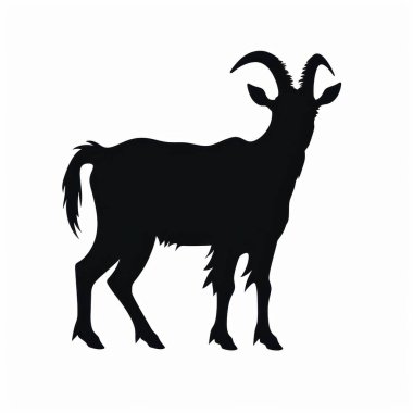 Silhouette of a majestic goat, showcasing its prominent horns and strong physique against a plain background. clipart