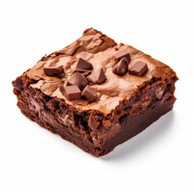 Decadent chocolate brownie topped with chocolate chips, showcasing a rich, fudgy interior. clipart