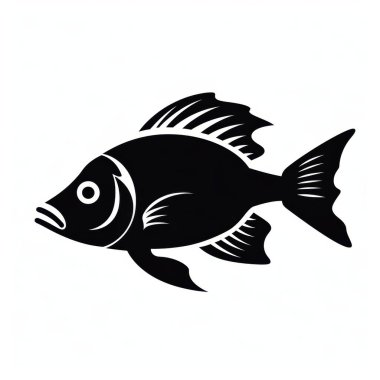 Stylized black fish illustration on a white background, showcasing elegant lines and curves. clipart