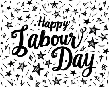 Handcrafted 'Happy Labour Day' design with stars and doodles, celebrating workers and their contributions. clipart