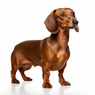 A charming brown Dachshund stands elegantly, showcasing its sleek coat and expressive eyes. clipart