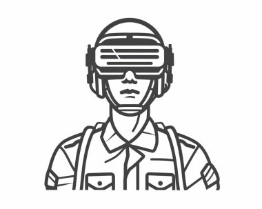 A male soldier wearing futuristic virtual reality goggles, showcasing a blend of military and technology. clipart