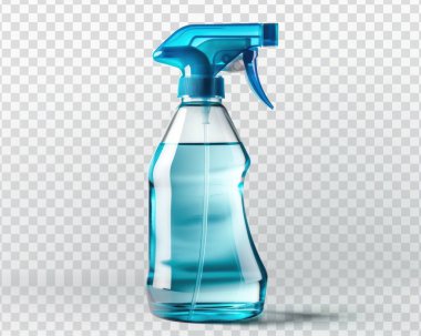 A clear spray bottle filled with a blue liquid, perfect for cleaning tasks. clipart