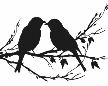 Two birds in silhouette perched on a branch, symbolizing love and companionship. clipart