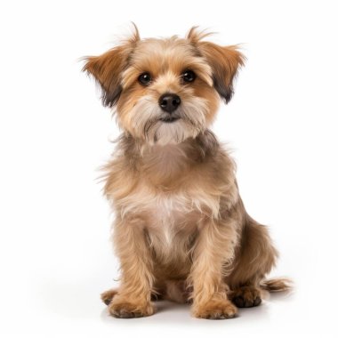 Adorable small mixed breed dog with soft fur, sitting against a white background, exuding charm and playfulness. clipart