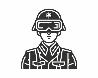 A soldier wearing a futuristic helmet and uniform, showcasing a blend of traditional and modern military aesthetics. clipart