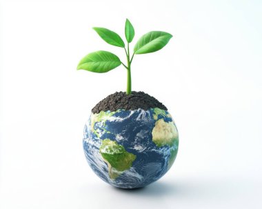 A young, vibrant green plant grows from a miniature Earth, symbolizing hope and sustainability. clipart