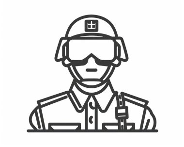 Outline illustration of a soldier in uniform wearing sunglasses and a helmet. clipart