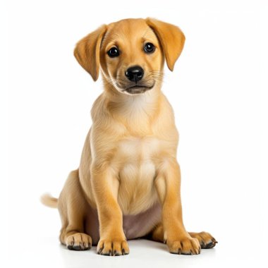 A cute golden Labrador puppy sitting gracefully against a white backdrop, displaying its playful and curious nature. clipart