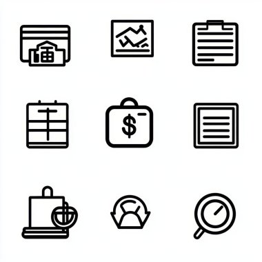 A collection of minimalist icons representing business and finance concepts. clipart