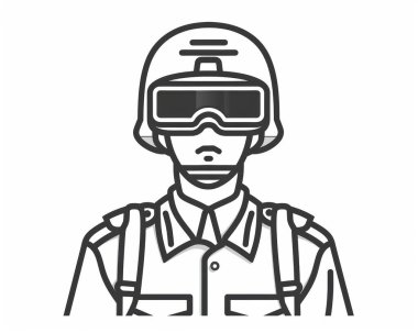 A soldier in tactical gear, showcasing resilience and determination in a line art style. clipart