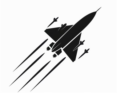 Stylized silhouette of a fighter jet in flight, showcasing speed and agility against a clean backdrop. clipart