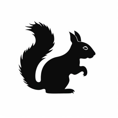 A stylized silhouette of a squirrel with a bushy tail, depicted against a white background. clipart