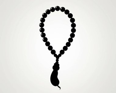 Silhouette of a black prayer necklace with round beads and a tassel, symbolizing spirituality and meditation. clipart