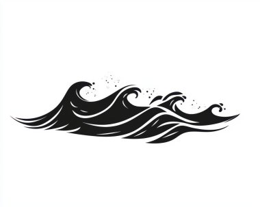 Stylized black waves creating a dynamic abstraction on a white background. clipart