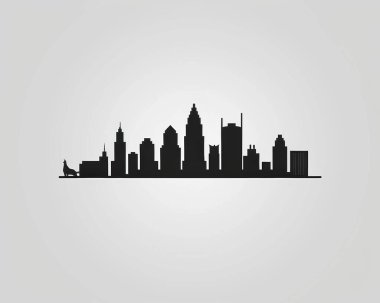 Silhouette of a city skyline featuring modern architecture against a gradient backdrop.