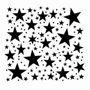 A vibrant black and white pattern featuring various star shapes on a white background. clipart