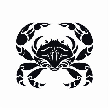 Stylized black crab illustration with intricate details showcasing its claws and body. clipart