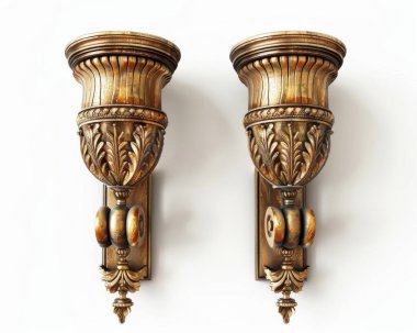 Elegant vintage wood wall sconces showcasing intricate floral designs. clipart