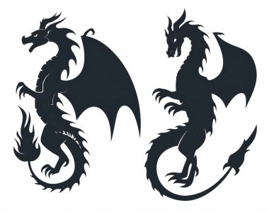 Two striking black dragon silhouettes, showcasing fierce wings and intricate details. clipart