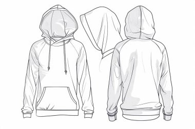 Stylish unisex hoodie design showcasing front and back views in a clean sketch format. clipart