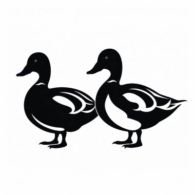 Two elegant ducks in a minimalist black and white design, showcasing their distinct shapes and feather patterns. clipart