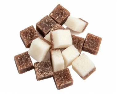 A mix of brown and white sugar cubes piled together, showcasing their distinct textures. clipart