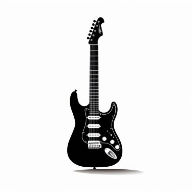 A sleek black electric guitar stands prominently against a plain background, showcasing its stylish design and craftsmanship. clipart