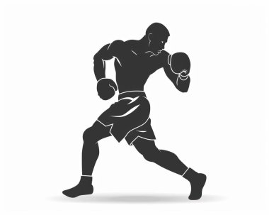 Dynamic silhouette of a male boxer showcasing athleticism and determination in the ring. clipart