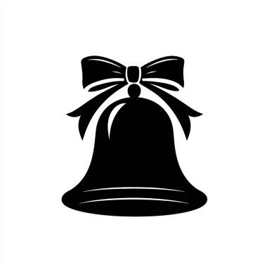 A classic black silhouette of a festive bell adorned with a ribbon. clipart