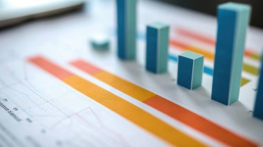 Close-up of colorful bar graphs representing data analysis and performance metrics. clipart