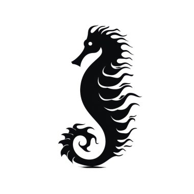 Stylized black seahorse illustration with flowing mane, showcasing elegance in a minimalist design. clipart