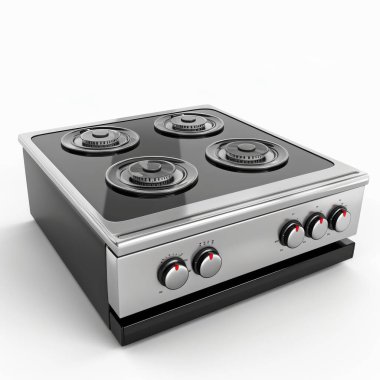 Modern stainless steel gas stove with four burners, perfect for any kitchen setup. clipart