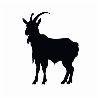 Silhouette of a goat showcasing its distinctive horns and furry texture. clipart