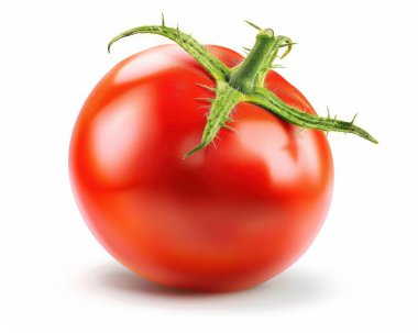 A vibrant red tomato with a lush green stem, showcasing its natural shine and freshness. clipart