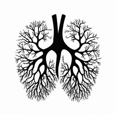 Artistic black illustration of human lungs with intricate tree-like structures, symbolizing health and nature. clipart