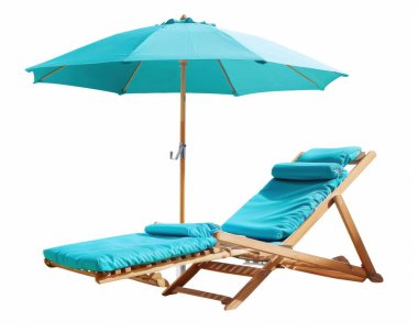 Relaxing turquoise lounge chair with matching umbrella, perfect for a sunny day by the beach or pool. clipart