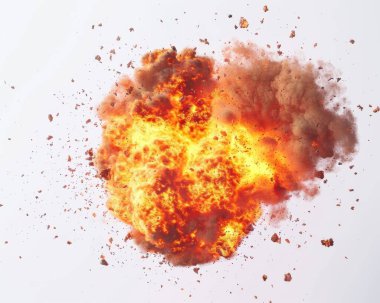 A dramatic explosion sending fiery debris into the air, showcasing vibrant flames and billowing smoke. clipart