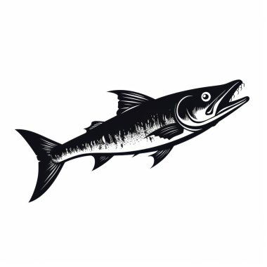 Black and white illustration of a fierce fish with sharp teeth, ready to swim through water. clipart