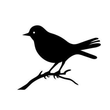 Silhouette of a small bird perched on a slender branch. clipart