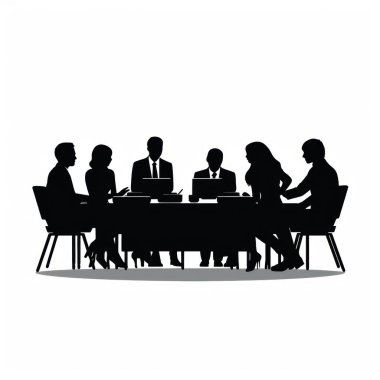 Silhouettes of a diverse business team in a conference meeting around a table. clipart