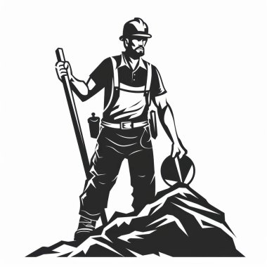 A male construction worker, focused and determined, stands on a mound of earth, ready to tackle his next task. clipart