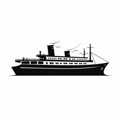 Stylized silhouette of a classic steamship, showcasing its iconic smokestacks and elegant lines. clipart