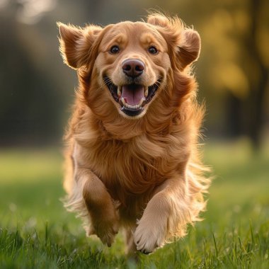 Mutlu Golden Retriever Köpeği doğada koşuyor