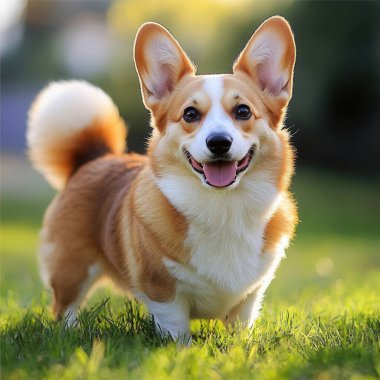 Güz parkında gülümseyen sevimli bir Galli Corgi Pembroke köpeğinin portresi.