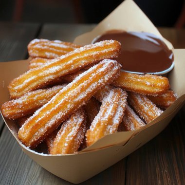 Çikolatalı churros, İspanya 'da tipik tatlı.