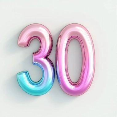 30. yıl dönümü 3D görüntüleme. Gerçekçi 3 d helyum balonu ve 3 d helyum balonu, parti yıldönümü..